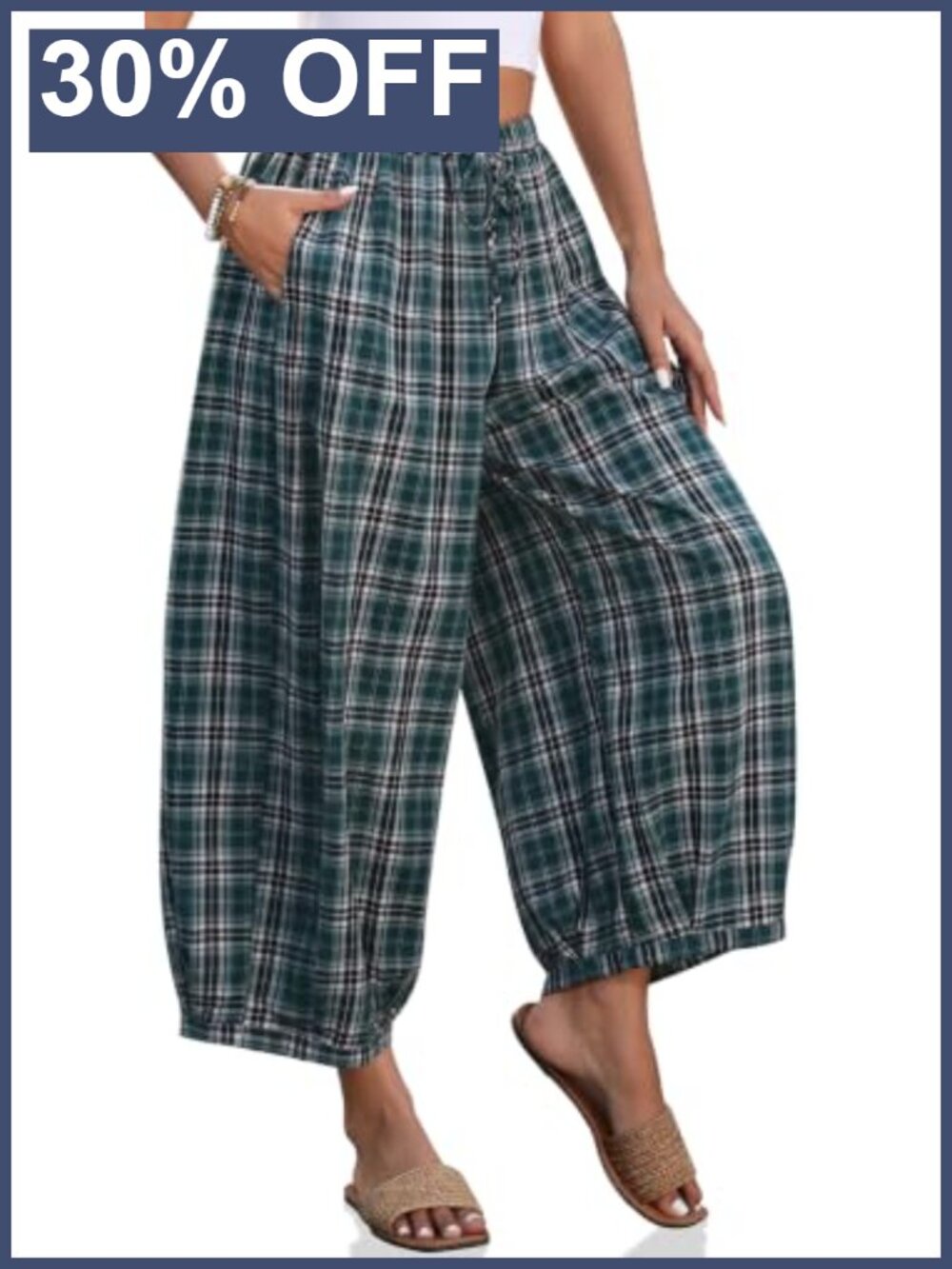 Women's Cotton Linen Wide Leg Palazzo Pants with Pockets